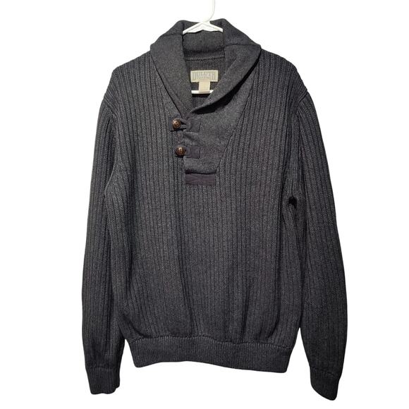 Duluth Mens Sz L Infantry Grey Ribbed Shawl Collar Sweater Thick Heavy Wool - Picture 1 of 5